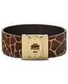 Stretch out your style with this giraffe-inspired wrist bracelet from Fossil. Crafted in printed leather with a brass tone turnlock closure. Approximate length: 8-1/4 inches.