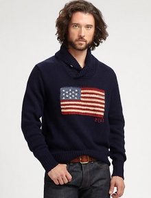 Crafted from a luxe linen-cotton blend, this star-spangled shawl-collar sweater salutes the flag in sharp style.Shawl collarRibbed knit collar, cuffs and hem55% linen/45% cottonDry cleanImported Crafted from a luxe linen-cotton blend, this star-spangled shawl-collar sweater salutes the flag in sharp style.Shawl collarRibbed knit collar, cuffs and hem55% linen/45% cottonDry cleanImported