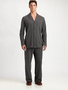 Two-piece set, shaped in breathable, brushed and lightweight organic cotton, that is soft to the touch without sacrificing premium comfort and versatility. Cotton. Machine wash. Imported.SHIRTButton frontChest patch pocketPANTSElastic drawstring waistInseam, about 32 Two-piece set, shaped in breathable, brushed and lightweight organic cotton, that is soft to the touch without sacrificing premium comfort and versatility. Cotton. Machine wash. Imported.SHIRTButton frontChest patch pocketPANTSElastic drawstring waistInseam, about 32