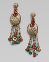 From the Trujillo Collection. Delicate tassels of richly colored and textured beads dangle delightfully from the ear.Turquoise and red agateBronzeLength, about 3Post backMade in USA