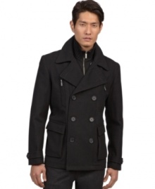 This Kenneth Cole New York coat does double duty: it's a classic peacoat with a stylish sweater layer underneath to keep your chest and neck extra warm.