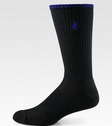 Comfortable ribbed-knit cotton blend, accented with signature polo embroidery.Mid-calf height63% polyester/24% cotton/10% olefin/2% other fibers/1% spandexMachine washImported