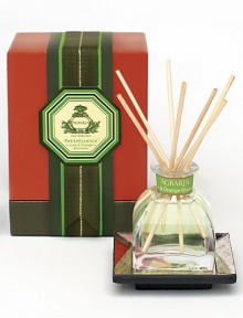 Presented in a beautiful, hand-blown Italian crystal perfume bottle with a glass stopper, this PetitEssence is filled with the exhilarating fragrance of Lime & Orange Blossoms surrounded by the beauty of Night-Blooming Sampaguita, Honeysuckle, and Jasmine. Amber Woods, Smoky Patchouli and Oak Moss add depth to a velvety smooth background.Exact miniatures of the larger AGRARIA AirEssence Elegantly gift-boxed with seven 5-inch bamboo reeds 1.7 oz. Includes tray Presented in a beautiful, hand-blown Italian crystal perfume bottle with a glass stopper, this PetitEssence is filled with the exhilarating fragrance of Lime & Orange Blossoms surrounded by the beauty of Night-Blooming Sampaguita, Honeysuckle, and Jasmine. Amber Woods, Smoky Patchouli and Oak Moss add depth to a velvety smooth background.Exact miniatures of the larger AGRARIA AirEssence Elegantly gift-boxed with seven 5-inch bamboo reeds 1.7 oz. Includes tray