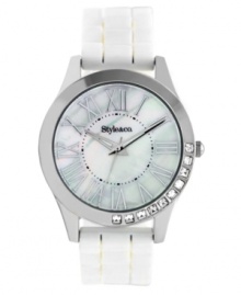 This boyfriend-inspired watch from Style&co. gets a chic makeover with fresh whites and sparkling accents. This boyfriend-inspired watch from Style&co. gets a chic makeover with fresh whites and sparkling accents.