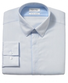 Fine lines. Brighten up a wardrobe of neutrals with this striped shirt from Calvin Klein. Fine lines. Brighten up a wardrobe of neutrals with this striped shirt from Calvin Klein.