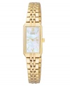 Alluring mother-of-pearl and rich gold tone stainless steel combine with simple sophistication in this Citizen watch.