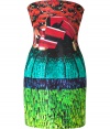 Channel ahead-of-the-curve style in this ultra-chic strapless dress from It designer Mary Katrantzou - Strapless with fold-over top, fitted silhouette, graphic multi-print, concealed side zip closure  - Wear with metallic heels and a studded clutch