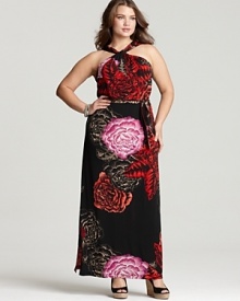 In a vibrant, romantic floral print, this feminine stunner works for sleek city affairs and tropical getaways alike (a smooth jersey fabrication ensures it travels well). From Tahari Plus. In a vibrant, romantic floral print, this feminine stunner works for sleek city affairs and tropical getaways alike (a smooth jersey fabrication ensures it travels well). From Tahari Plus.