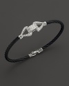 18K white gold and black steel cable bangle with diamond pavé.