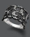 Embrace the darker side of design. Deco by Effy Collection's gothic-inspired ring resembles a spider web with its intricate cut-out edges and sparkling, round-cut diamonds (3/4 ct. t.w.). Crafted in 14k white gold and black rhodium. Size 7.