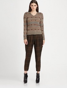 This equestrian-inspired vintage-look style is rendered in finespun plaid cashmere.Self waitband with belt loopsZip fly with hook-and-bar closureFront pleatsSelf inner knee patchesAnkle zippersInseam, about 27CashmereDry cleanImportedModel shown is 5'10 (177cm) wearing US size 4. 