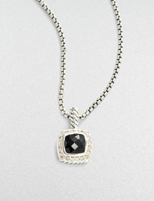 From the Petite Albion Collection. A sparkling, faceted black onyx cushion-cut square, surrounded by pavé diamonds on a chain of sterling silver. Diamonds, 0.20 tcw Black onyx Sterling silver Chain length, about 16 Pendant width, about ¼ Lobster clasp Imported From the Petite Albion Collection. A sparkling, faceted black onyx cushion-cut square, surrounded by pavé diamonds on a chain of sterling silver. Diamonds, 0.20 tcw Black onyx Sterling silver Chain length, about 16 Pendant width, about ¼ Lobster clasp Imported