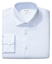 Clean, classic stripes add a dose of sophistication to your wardrobe. This Calvin Klein shirt always delivers.