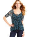 Get your lace fix with Ultra Flirt's colorful babydoll top -- the cutest companion to your jeans and fall boots.