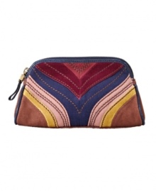 Embellished with a quartet of designs - birds perched on a garden trellis, studded squares, multicolored Vs or printed keys - this cosmetic case holds your beautifying essentials in style. Embellished with a quartet of designs - birds perched on a garden trellis, studded squares, multicolored Vs or printed keys - this cosmetic case holds your beautifying essentials in style.