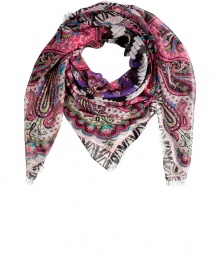 Perfect for dressing up chic tailored separates, Etros characteristic print silk scarf radiates the brands iconic aesthetic - Contrast printed border, frayed edges - Pair with luxe cashmere tops and streamlined minimalist accessories Perfect for dressing up chic tailored separates, Etros characteristic print silk scarf radiates the brands iconic aesthetic - Contrast printed border, frayed edges - Pair with luxe cashmere tops and streamlined minimalist accessories