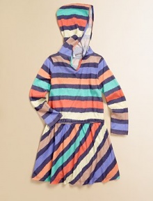 Vibrant stripes and an attached hood make this sweet knit an every day essential.Attached hoodLong sleevesPullover styleDrop-waist with elastic50% cotton/50% modalMachine washImported Vibrant stripes and an attached hood make this sweet knit an every day essential.Attached hoodLong sleevesPullover styleDrop-waist with elastic50% cotton/50% modalMachine washImported