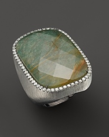 Diamonds circle a faceted green amazonite in a blackened sterling silver band. By Di Massima.