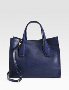 Beautifully pebbled leather accented with soft suede in a roomy carryall, perfect for your essentials.Double top handles, 5½ dropDetachable adjustable shoulder strap, 20-22 dropMagnetic snap closureOne inside zip pocketTwo inside open pocketsCotton lining13W X 11H X 5¾DImported Beautifully pebbled leather accented with soft suede in a roomy carryall, perfect for your essentials.Double top handles, 5½ dropDetachable adjustable shoulder strap, 20-22 dropMagnetic snap closureOne inside zip pocketTwo inside open pocketsCotton lining13W X 11H X 5¾DImported