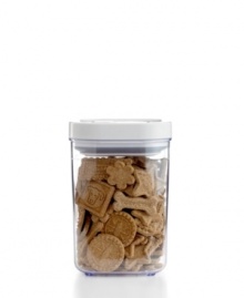 Pop goes the pet food! The perfect solution for storing your best friend's food, this storage container is the same size as most popular brands of pet food & treats and features an airtight closure that seals and opens with the simple press of a button, so freshness and protection from curious animals is on lockdown. Corners made for easy pouring and a stackable design make every part of the process, from prep to storage, a sure thing. Pop goes the pet food! The perfect solution for storing your best friend's food, this storage container is the same size as most popular brands of pet food & treats and features an airtight closure that seals and opens with the simple press of a button, so freshness and protection from curious animals is on lockdown. Corners made for easy pouring and a stackable design make every part of the process, from prep to storage, a sure thing.
