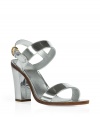 These Pop-Art inspired Sergio Rossi sandals channel the swinging sixties but with a modern edge - Metallic leather, front strap, ankle strap closure, chunky heel - Wear with a flirty mini-dress, a boyfriend blazer, and an embellished clutch