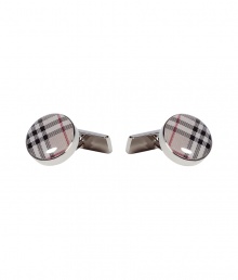 The distinctive logo check print informs these sophisticated cufflinks from Burberry London - Round shape, enamel check print - Perfect for your dressed up looks or as a thoughtful gift The distinctive logo check print informs these sophisticated cufflinks from Burberry London - Round shape, enamel check print - Perfect for your dressed up looks or as a thoughtful gift