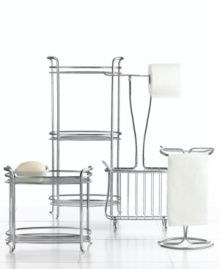 Keep bathroom essentials organized and within reach in this magazine rack and tissue stand. Tissue holder accommodates two rolls for added convenience. In chrome or bronze to complement your decor. Keep bathroom essentials organized and within reach in this magazine rack and tissue stand. Tissue holder accommodates two rolls for added convenience. In chrome or bronze to complement your decor.