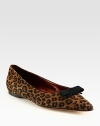 Luxe, leopard-print suede in a signature point toe design with a grosgrain ribbon bow and padded insole. Suede and grosgrain ribbon upperLeather lining and solePadded insoleMade in ItalyOUR FIT MODEL RECOMMENDS ordering true size. 