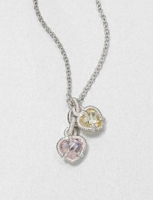 A sweet style that features pink and canary heart pendants on a sterling silver link chain. Pink and canary crystalsSterling silverLength, about 17Pendant size, about .75Lobster clasp closureImported A sweet style that features pink and canary heart pendants on a sterling silver link chain. Pink and canary crystalsSterling silverLength, about 17Pendant size, about .75Lobster clasp closureImported