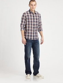 This classic, relaxed-straight jean is accented by fan favorite, A back pocket detail, in a rich, dark wash which makes for a perfect wear-to-work jean.Five-pocket styleInseam, about 33½98% cotton/2% spandexMachine washImported This classic, relaxed-straight jean is accented by fan favorite, A back pocket detail, in a rich, dark wash which makes for a perfect wear-to-work jean.Five-pocket styleInseam, about 33½98% cotton/2% spandexMachine washImported