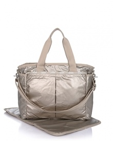 An utterly chic baby bag from LeSportsac, crafted of durable shimmery nylon. Includes a changing pad and an interior stroller strap with dogclip closures. An utterly chic baby bag from LeSportsac, crafted of durable shimmery nylon. Includes a changing pad and an interior stroller strap with dogclip closures.