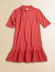 A favorite polo becomes a sweet dress, with a feminine ruffle, in airy pique knit.Ribbed polo collarElbow-length sleeves with ribbed cuffsButton placketAppliqued logo on chestWide ruffle at hemCottonMachine washImported Please note: Number of buttons may vary depending on size ordered. 