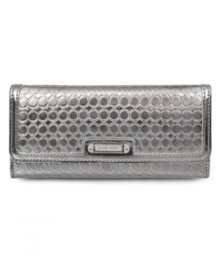 Discover your inner glam-azon with this glossy little goodie from Nine West. Decked out in signature 9s and gleaming hardware, its pocket-lined interior will keep you effortlessly organized. Discover your inner glam-azon with this glossy little goodie from Nine West. Decked out in signature 9s and gleaming hardware, its pocket-lined interior will keep you effortlessly organized.