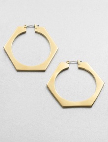 A bolt-inspired hoop design in a radiant goldtone. Goldtone brassLength, about 2Hinged post backImported A bolt-inspired hoop design in a radiant goldtone. Goldtone brassLength, about 2Hinged post backImported