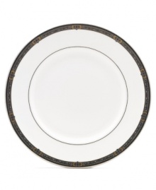 For nearly 150 years, Lenox has been renowned throughout the world as a premier designer and manufacturer of fine china. The Vintage Jewel dinner plates from Lenox's dinnerware and dishes collection evoke a more gracious era, combining pure white bone china with a dark, richly patterned band of muted gold, taupe, charcoal, and black, and accented with subtle touches of cobalt blue. Qualifies for Rebate