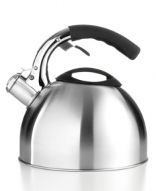 At the sound of the whistle, enjoy the best brew! A stainless masterpiece brings water to a boil fast with a highly heat-conductive encapsulated base. A stay-cool soft grip handle, flip-up spout, classic whistle and removable lid make pouring a rich experience. At the sound of the whistle, enjoy the best brew! A stainless masterpiece brings water to a boil fast with a highly heat-conductive encapsulated base. A stay-cool soft grip handle, flip-up spout, classic whistle and removable lid make pouring a rich experience.