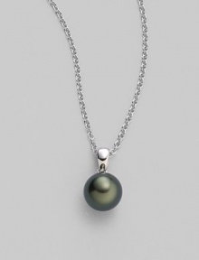 From the South Sea Collection. Elegantly simple with a black, round cultured South Sea pearl hanging from a chain of 18k white gold. 9mm black round cultured pearl Quality: A+ 18k white gold Length, about 18 Spring ring clasp Imported From the South Sea Collection. Elegantly simple with a black, round cultured South Sea pearl hanging from a chain of 18k white gold. 9mm black round cultured pearl Quality: A+ 18k white gold Length, about 18 Spring ring clasp Imported