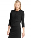 Calvin Klein gets back to basics with this petite collarless blazer. It's equally lovely with your favorite black trousers as it is with the coordinating camel skirt.