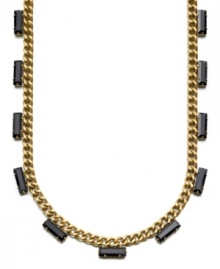 Set the trend with this stylish Jessica Simpson necklace in goldtone mixed metal and black beads. Approximate length: 30 inches.