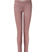 Channel the look of the moment with these rose-colored Tencel-and-cotton skinny jeans from J Brand - Classic five-pocket styling, skinny leg, rose-hued - Pair with an oversized cashmere pullover and ankle boots