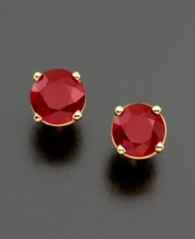 Light your look on fire. Round-cut rubies (1 ct. t.w.) add vivacity to an ordinary ensemble. Cradled in a polished, 14k gold four-prong setting for a truly classic look. Approximate diameter: 5 mm. Light your look on fire. Round-cut rubies (1 ct. t.w.) add vivacity to an ordinary ensemble. Cradled in a polished, 14k gold four-prong setting for a truly classic look. Approximate diameter: 5 mm.