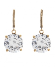 Dare to shine in Betsey Johnson's glamorous drops. Earrings feature round-cut crystal drops suspended from an antique gold tone mixed metal setting. Approximate drop: 1-3/4 inches. Dare to shine in Betsey Johnson's glamorous drops. Earrings feature round-cut crystal drops suspended from an antique gold tone mixed metal setting. Approximate drop: 1-3/4 inches.
