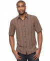 Check it out! You can be comfortable and still look good in this plaid microfiber shirt from Via Europa that's great for style day or night.