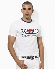 Embrace the spirit of the 2012 Olympic Games with a patriotic ringer T-shirt with a signature flag graphic in an ultra-soft cotton. Embrace the spirit of the 2012 Olympic Games with a patriotic ringer T-shirt with a signature flag graphic in an ultra-soft cotton.