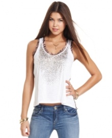A burst of crystal beads adds glitz appeal to a top that boasts contrasting, animal-print trims! From Baby Phat. A burst of crystal beads adds glitz appeal to a top that boasts contrasting, animal-print trims! From Baby Phat.