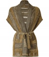 Wrap yourself up in ultra-luxe style with this Mission Lurex Cardigan - Shawl collar, sleeveless, self-tie waist belt, patch pockets, all-over striped knit, relaxed silhouette - Wear with skinny jeans, an oversized blouse, and platform booties