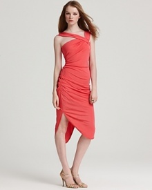 Fashioned in a head-turning hue, this asymmetrically cut Halston Heritage dress is an effortless choice for your next fete. Fashioned in a head-turning hue, this asymmetrically cut Halston Heritage dress is an effortless choice for your next fete.