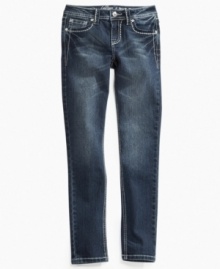 Stretch her wardrobe. Denim that gives flexibility and comfort, these skinny jeans from Revolution are cute and comfy. Stretch her wardrobe. Denim that gives flexibility and comfort, these skinny jeans from Revolution are cute and comfy.
