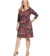 Look sensational and slender with Elementz' three-quarter sleeve plus size dress, featuring a slimming panel inset and an A-line shape.