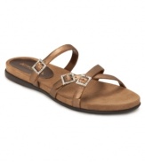 The Aerosoles Disc E Business Sandals let your style shine through with their gleaming metallic straps, rhinestone accents and comfy sole.